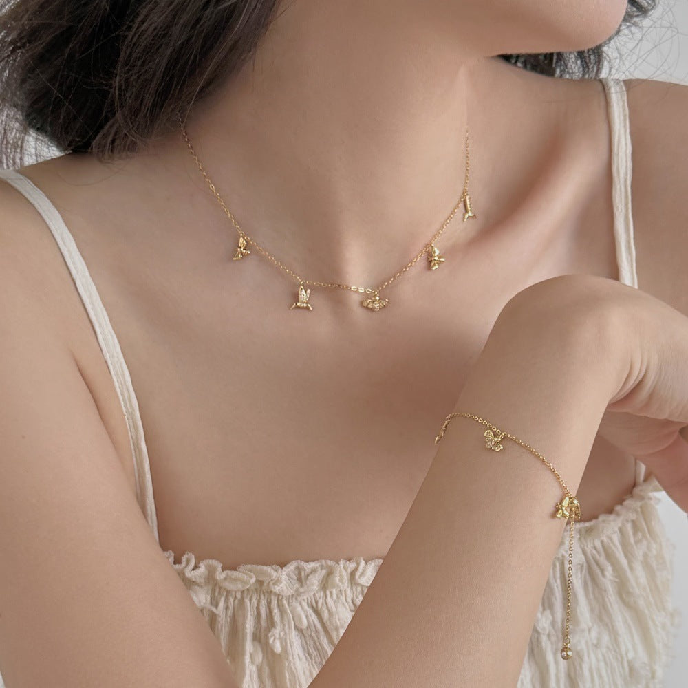 “Firefly Hummingbird” S925 Sterling Silver Zircon Necklace & Bracelet Set