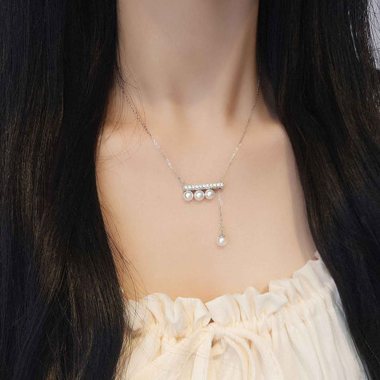 Aurelia Line Pearl Bar Adjustable Necklace S925 Sterling Silver