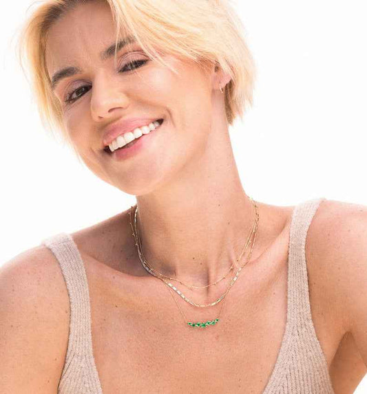 925 Sterling Silver Tri-Cut Green Zircon Arc Necklace – Emerald Spark Arc