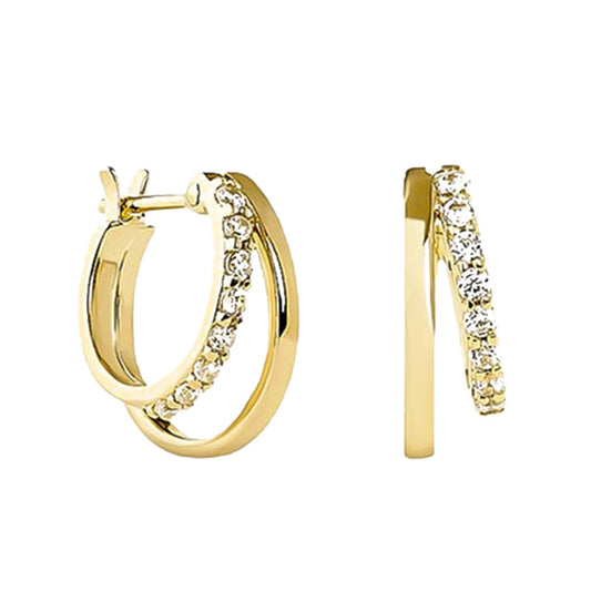 “Double Gleam” S925 Sterling Silver Double-Layer Pavé Hoop Earrings
