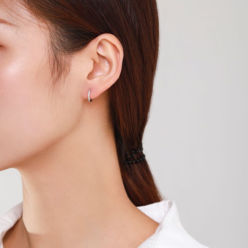 925 Sterling Silver Pavé Huggie Hoop Earrings