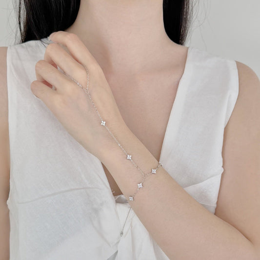 S925 Sterling Silver Grace Link Finger Bracelet Hand Chain CZ Elegant Jewelry