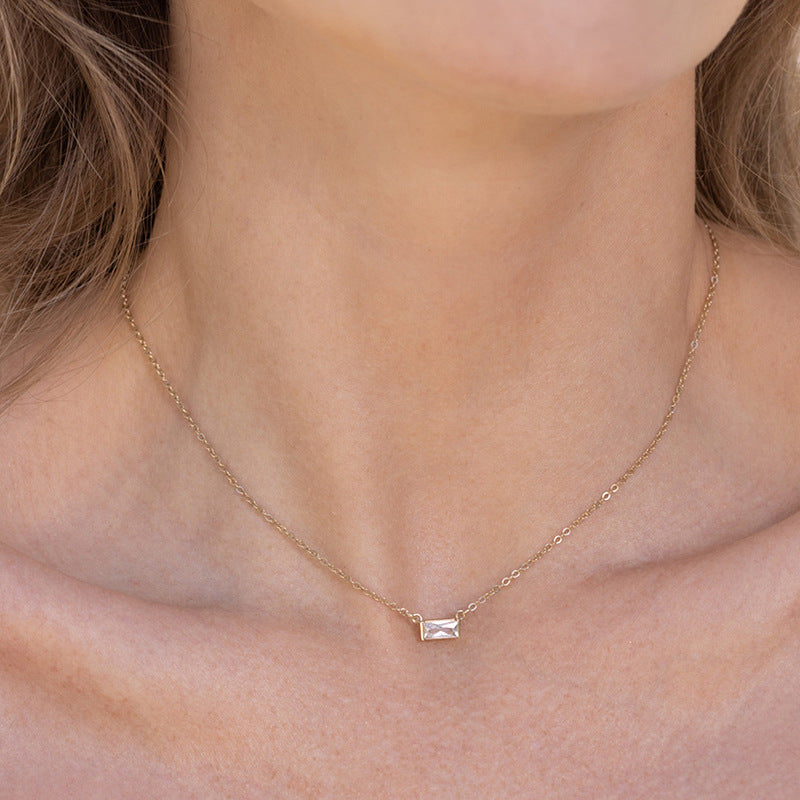“Linear Frame” S925 Sterling Silver Rectangular Zircon Necklace