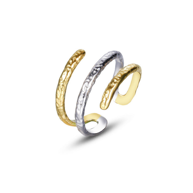 “Dual Tone” S925 Sterling Silver Open Adjustable Textured Ring