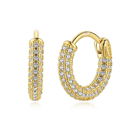“Starlit Halo” S925 Sterling Silver Zircon Pavé Hoop Earrings