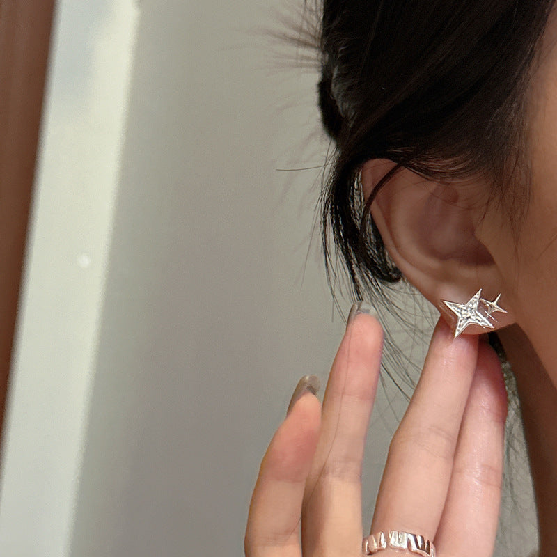 S925 Sterling Silver Twinkle Star Stud Earrings Double Star Celestial Design