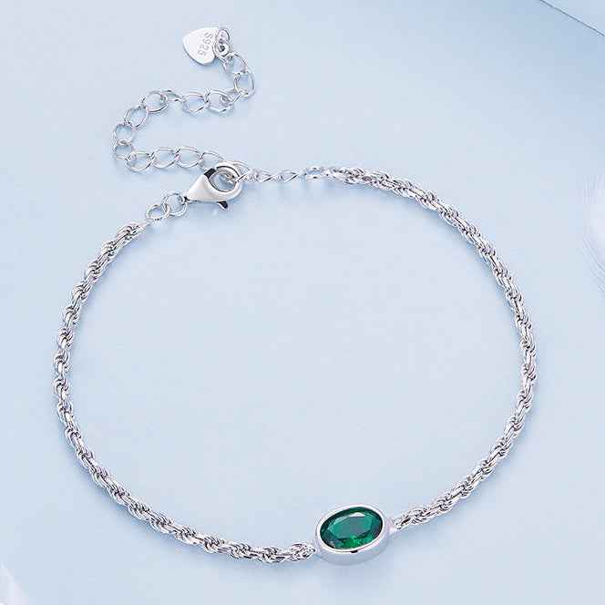 925 Sterling Silver Green Zircon Adjustable Chain Bracelet