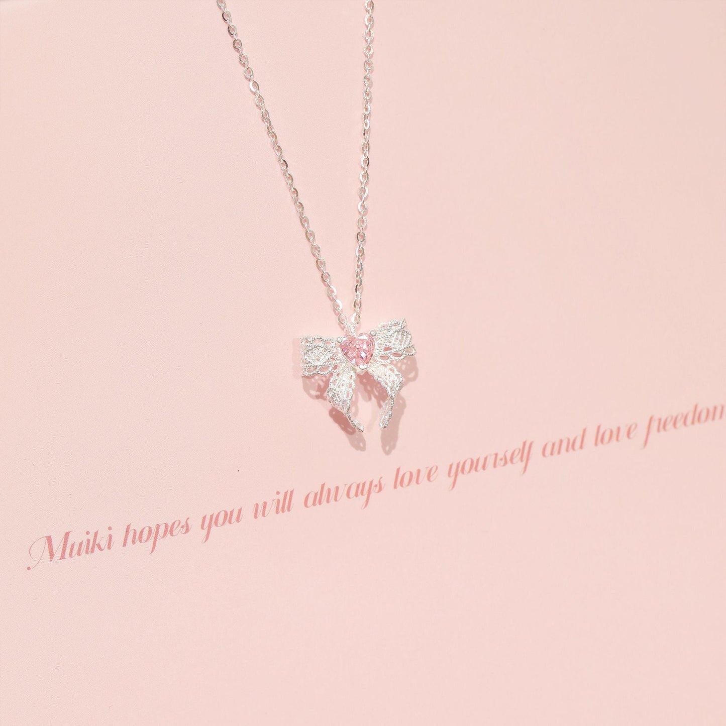 925 Sterling Silver Pink Crystal Bow Necklace – Lace Rosé Bow