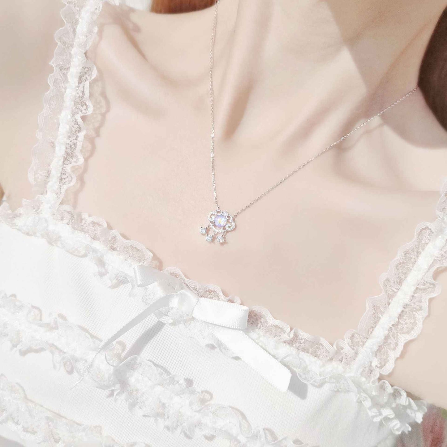 925 Sterling Silver Opalescent Crystal Lock Necklace – Aurora Bless