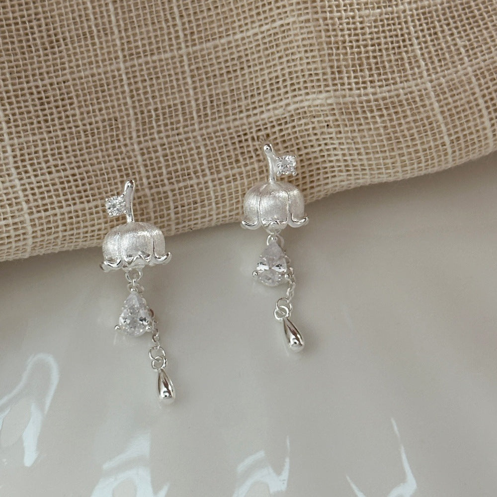 Silver Lily of the Valley Floral Jewelry Set with Zircon in S925 Sterling Silver