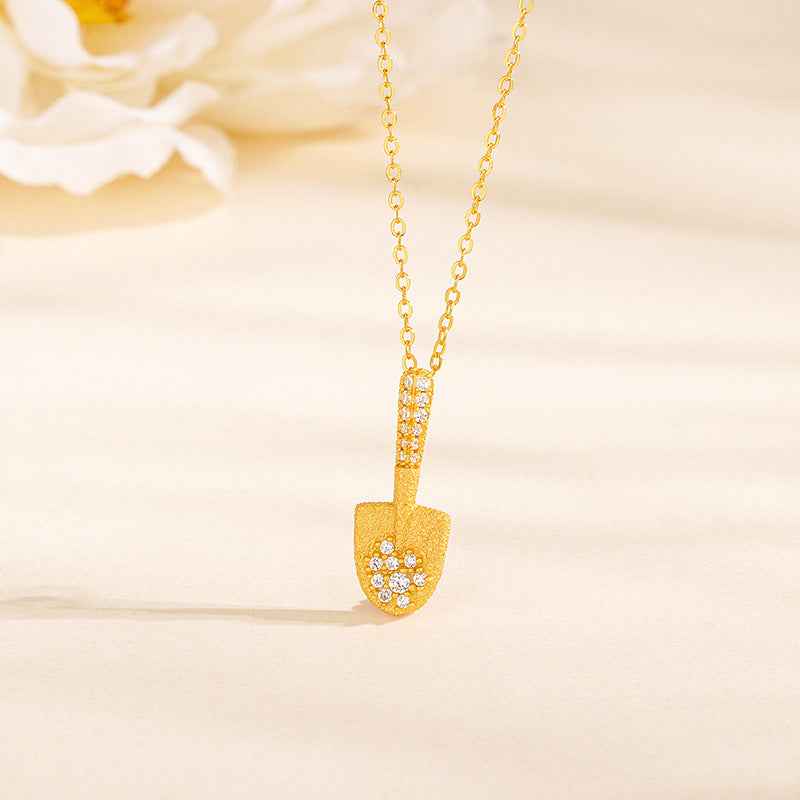 Golden Fortune Shovel Pendant Necklace S925 Sterling Silver Pavé