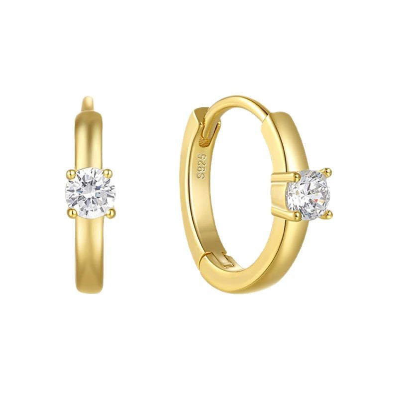 Lumière Loop Solitaire Zircon Hoop Earrings in S925 Sterling Silver