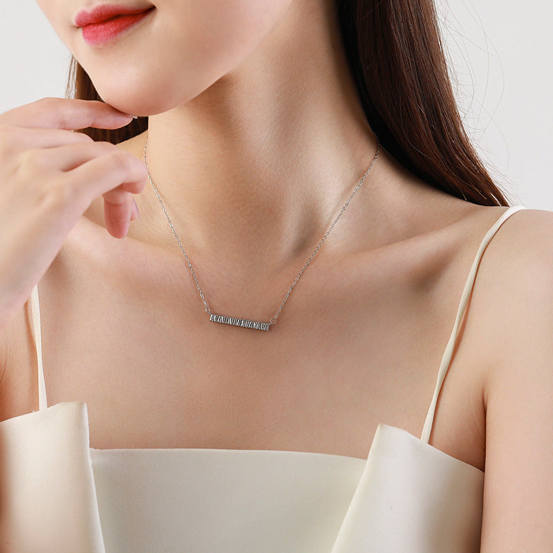Sugar Bar Shine Baguette Zircon Bar Necklace 925 Sterling Silver
