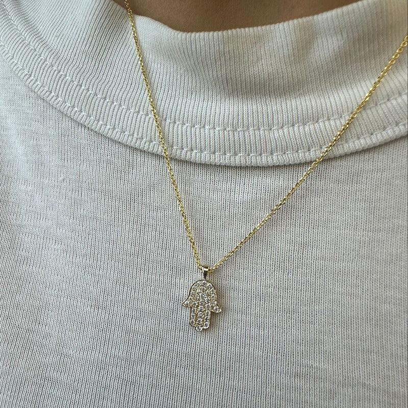 “Palm Eclat” S925 Sterling Silver Zircon Palm Necklace