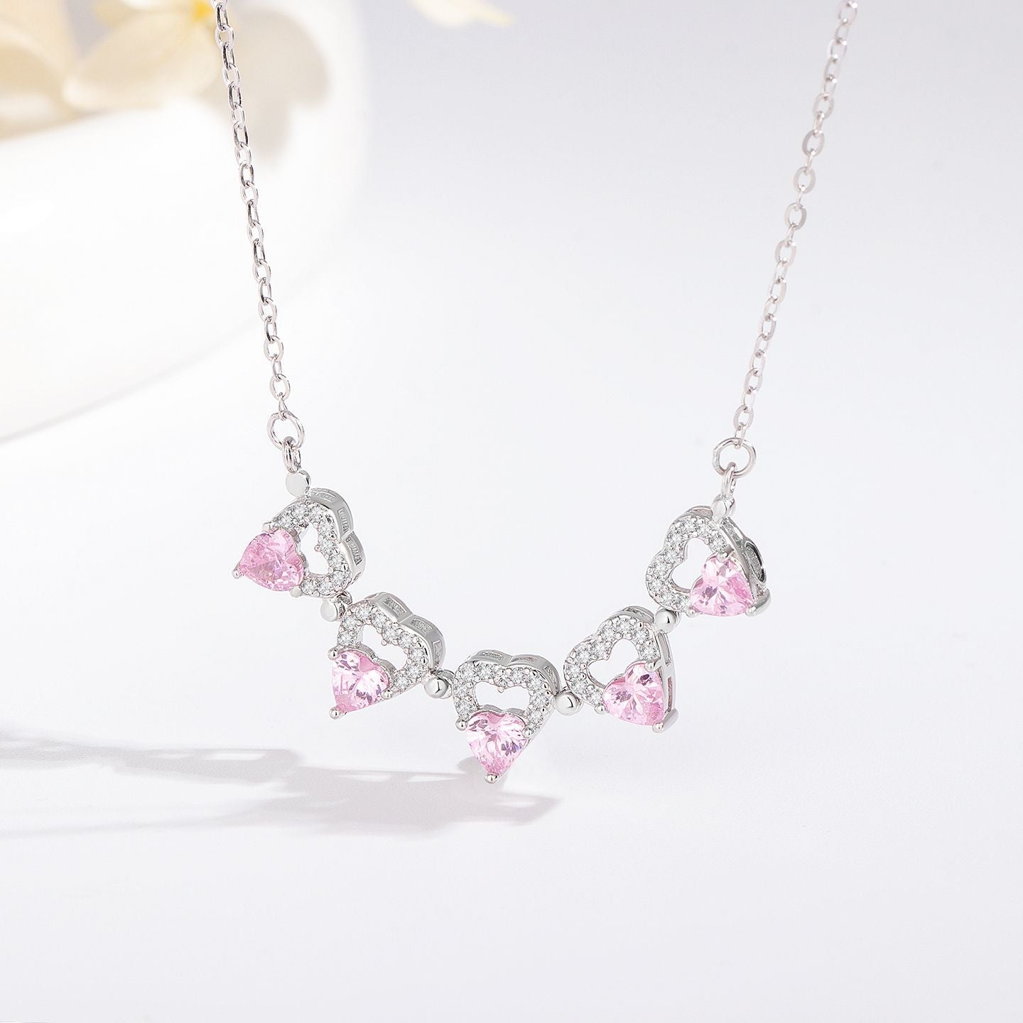 Blooming Heart Convertible Flower Heart Necklace with Crystal in S925 Sterling Silver