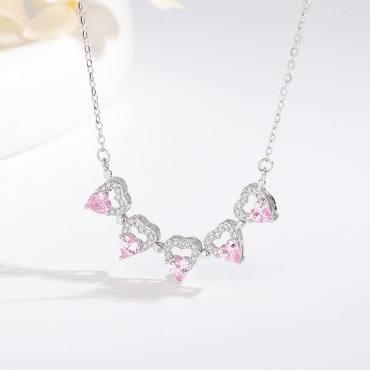 Blooming Heart Convertible Flower Heart Necklace with Crystal in S925 Sterling Silver