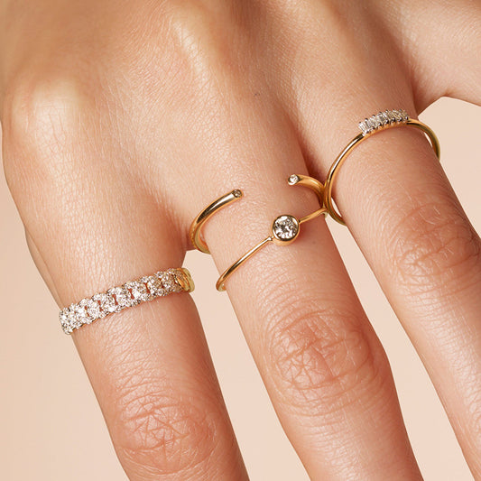 “Twistlight” S925 Sterling Silver Open Adjustable Pave Zircon Ring