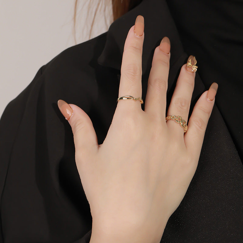 “Entwined Lines” S925 Sterling Silver Open Adjustable Geometric Ring