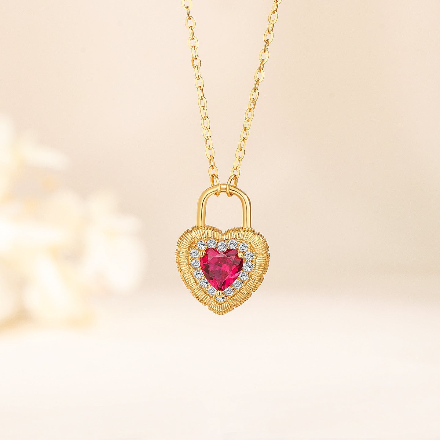 Royal Heart Lock Vintage Heart Pendant Necklace with Zircon in S925 Sterling Silver