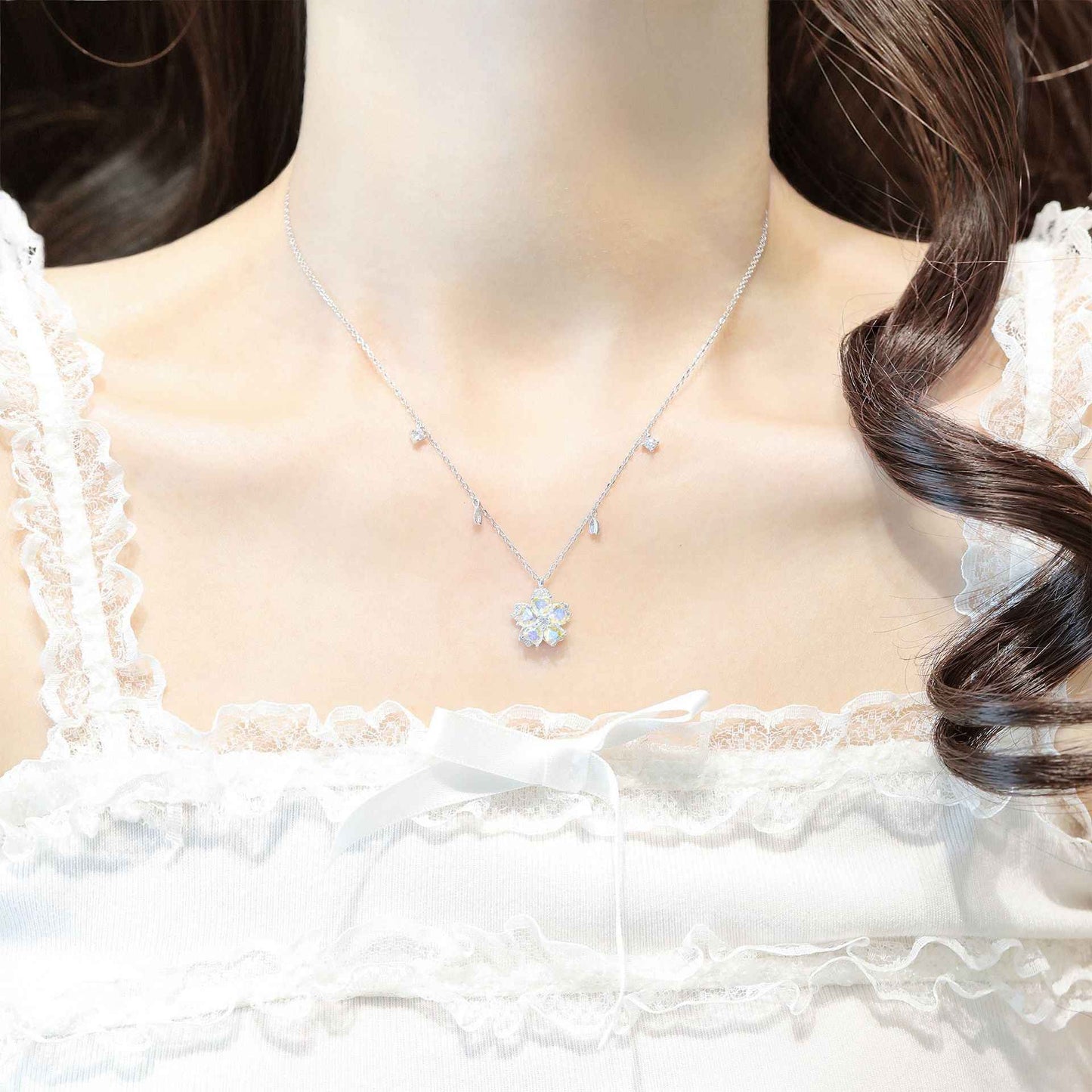 Petal Reverie Rotating Sakura Jewelry Set 925 Sterling Silver Zircon