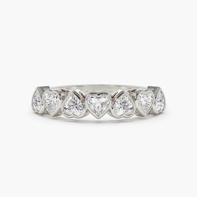 “Heartfall” S925 Sterling Silver Pave Heart Ring