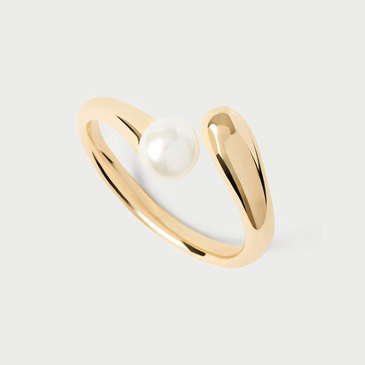 “Pearl Orbit” S925 Sterling Silver Open Adjustable Round Pearl Ring
