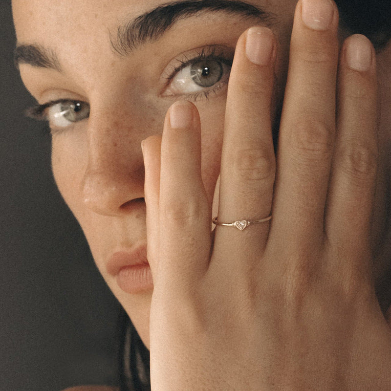 “Heart Spark” S925 Sterling Silver Micro-Pavé Heart Ring