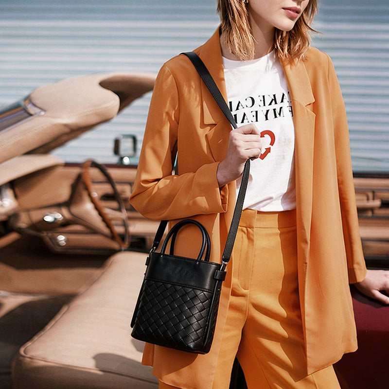 Women's Woven Lambskin Mini Tote with Adjustable Strap