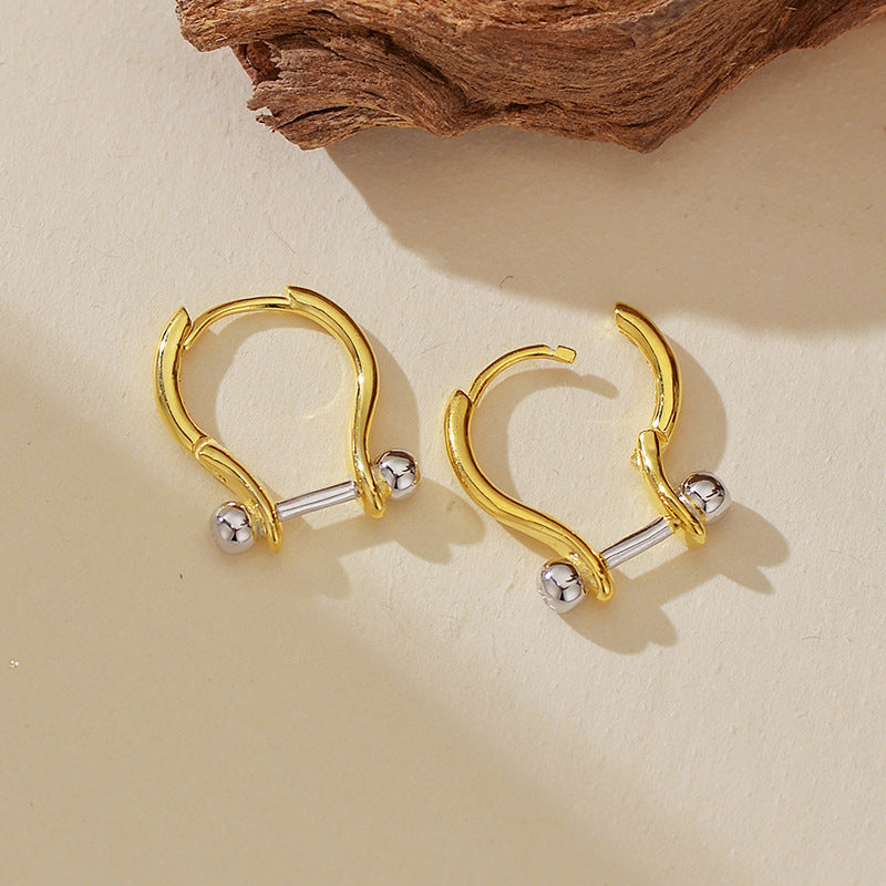 “Golden Contour” S925 Sterling Silver Two-Tone Geometric Hoop Earrings