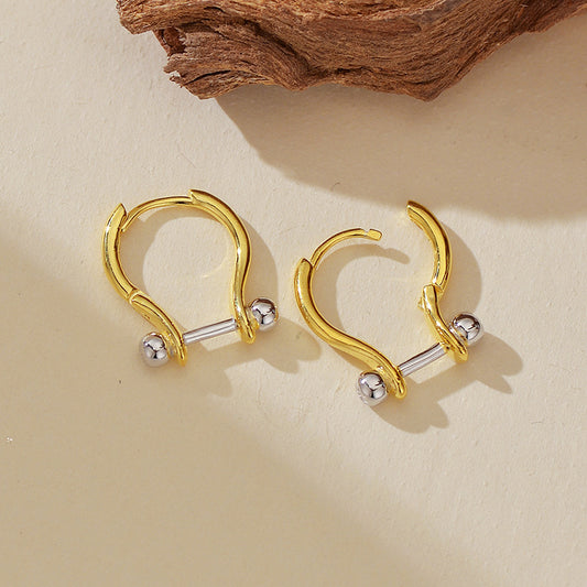 “Golden Contour” S925 Sterling Silver Two-Tone Geometric Hoop Earrings
