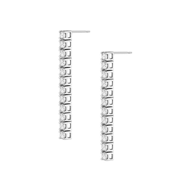 925 Sterling Silver Diamond Bar Drop Earrings – Linear Radiance