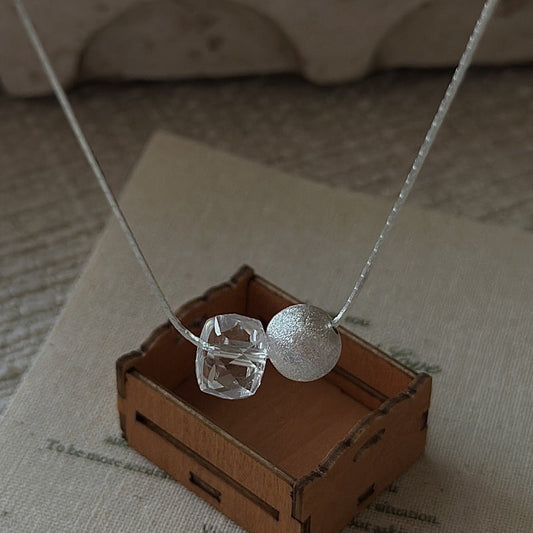 925 Sterling Silver Twilight Beads Necklace Brushed Silver White Crystal Necklace