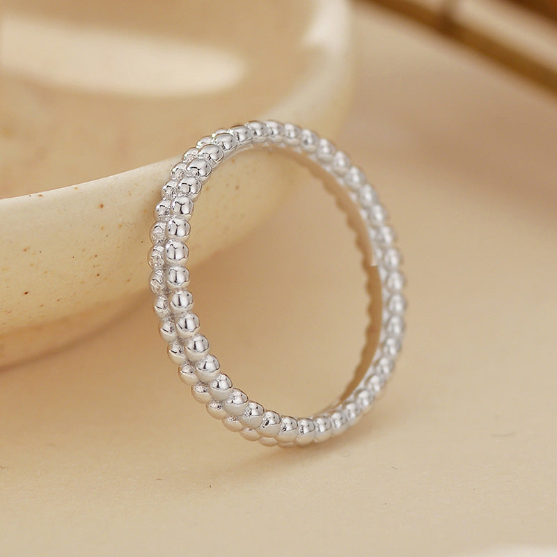 “Double Bead” S925 Sterling Silver Double-Row Beaded Band Ring