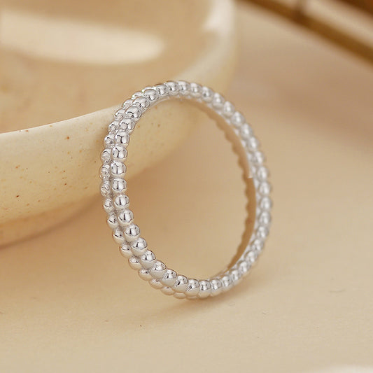“Double Bead” S925 Sterling Silver Double-Row Beaded Band Ring