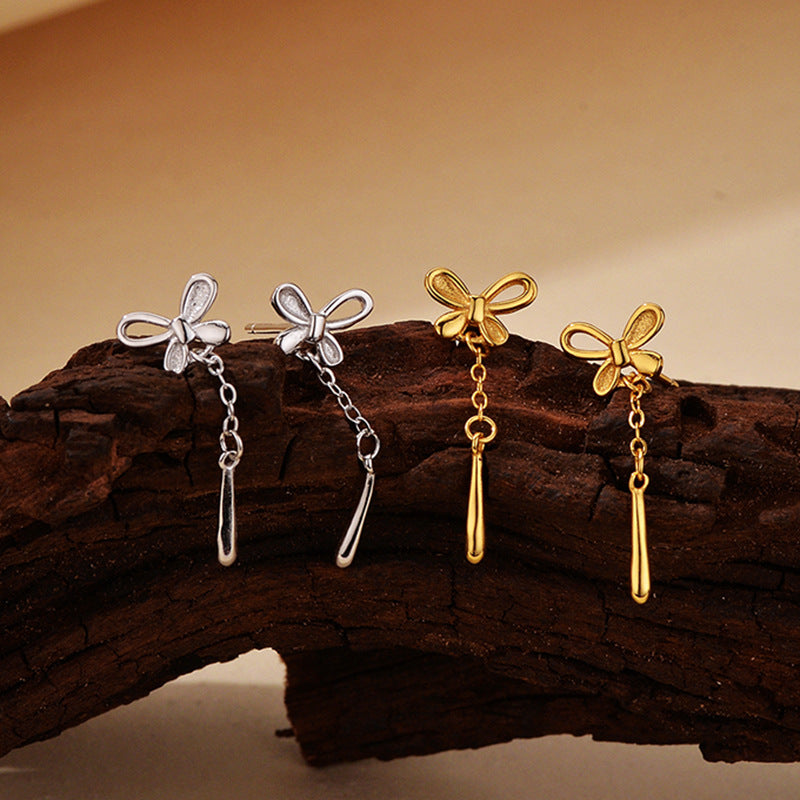 “Butterfly Drop” S925 Sterling Silver Butterfly Dangle Stud Earrings
