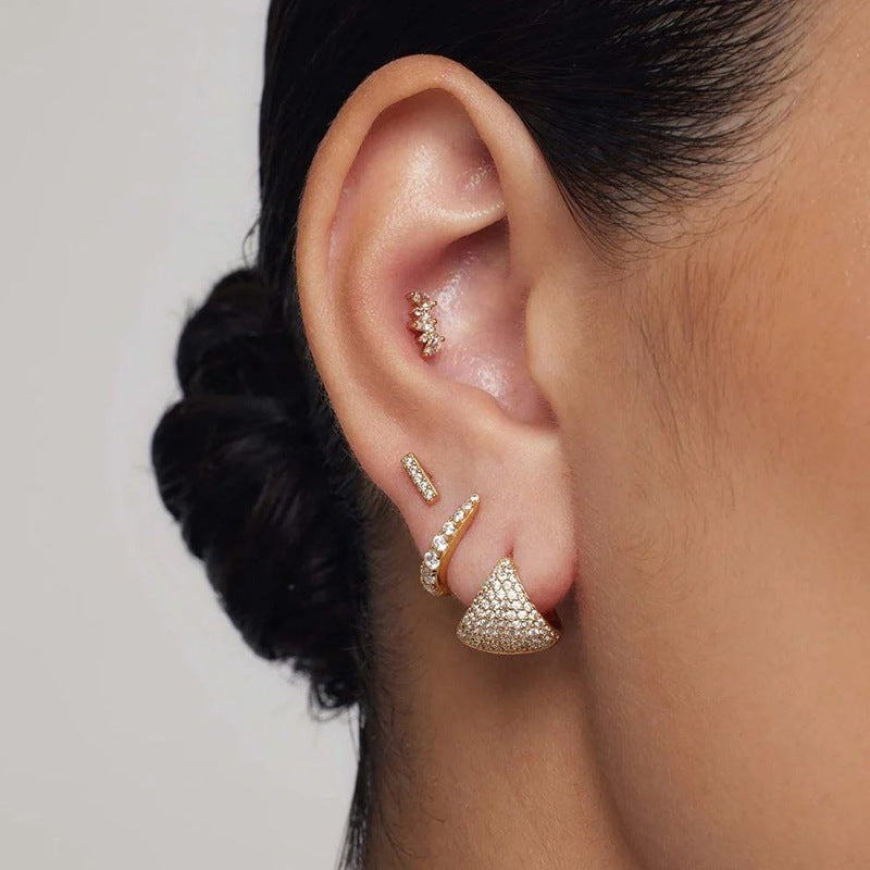 “Trielle Spark” S925 Sterling Silver Pavé Triangle Hoop Earrings