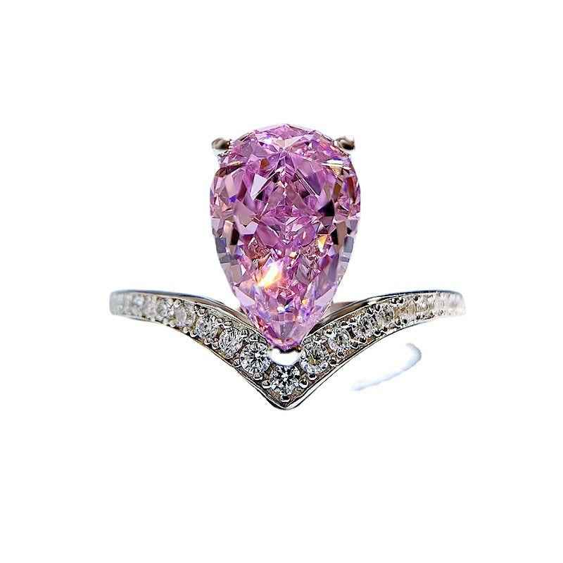 925 Sterling Silver Luminous Teardrop Pear-Cut Zircon V Band Ring
