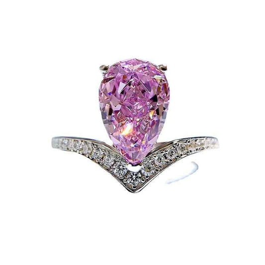 925 Sterling Silver Luminous Teardrop Pear-Cut Zircon V Band Ring