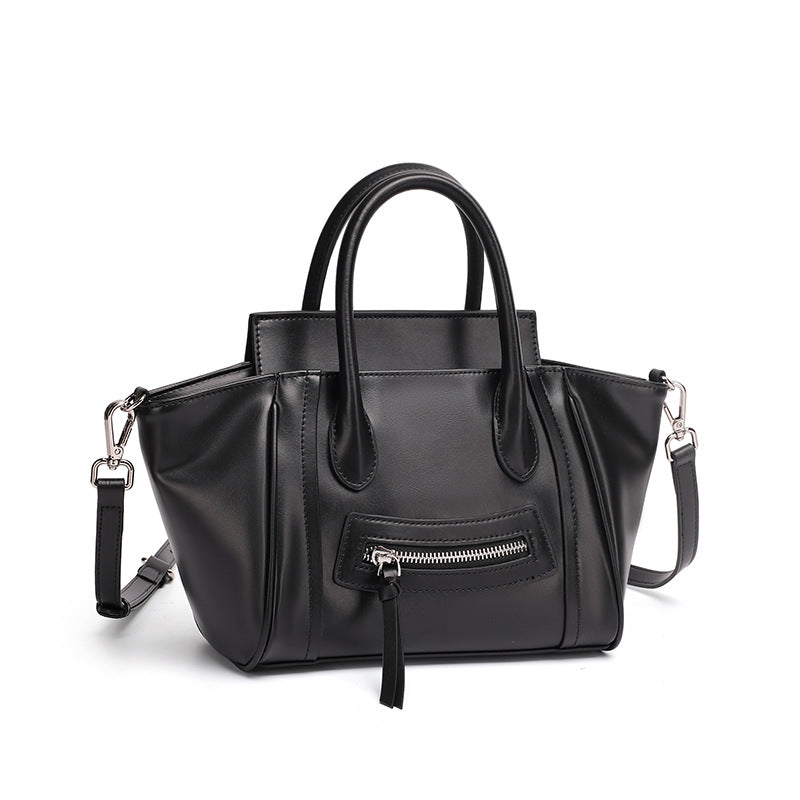 Women's Soft Cowhide Winged Flap Satchel with Adjustable Strap