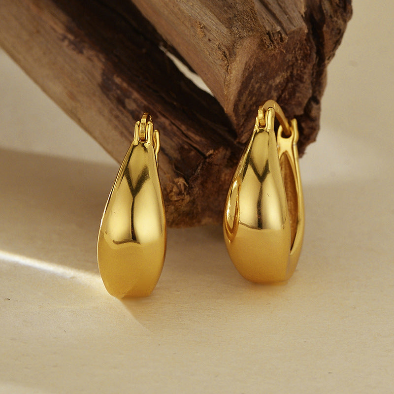 “Polished Arc” S925 Sterling Silver U-Shaped Hoop Earrings