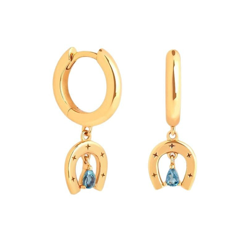 Celestial Blue Teardrop Huggie Earrings 925 Sterling Silver Arc Design