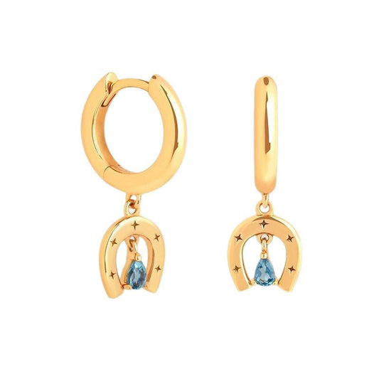 Celestial Blue Teardrop Huggie Earrings 925 Sterling Silver Arc Design