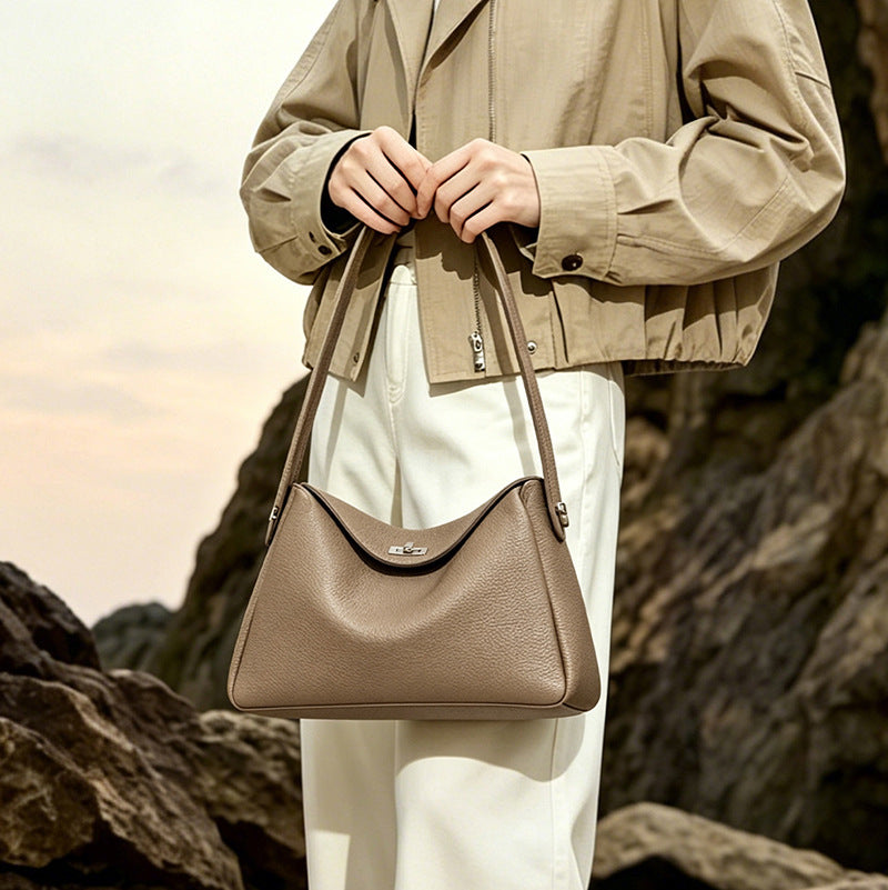 Women's Lychee-Grain Cowhide Convertible Hobo Bag