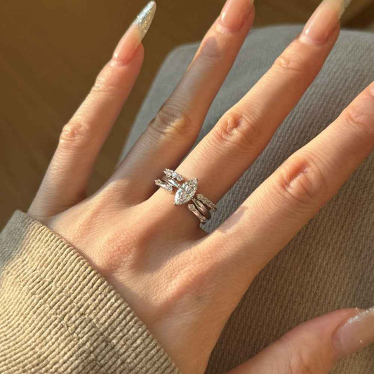 S925 Sterling Silver Marquise CZ Stacking Ring Set Adjustable