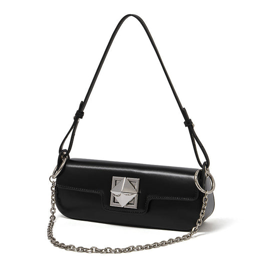 Women's Smooth Cowhide Silver-Buckle Baguette Shoulder Bag