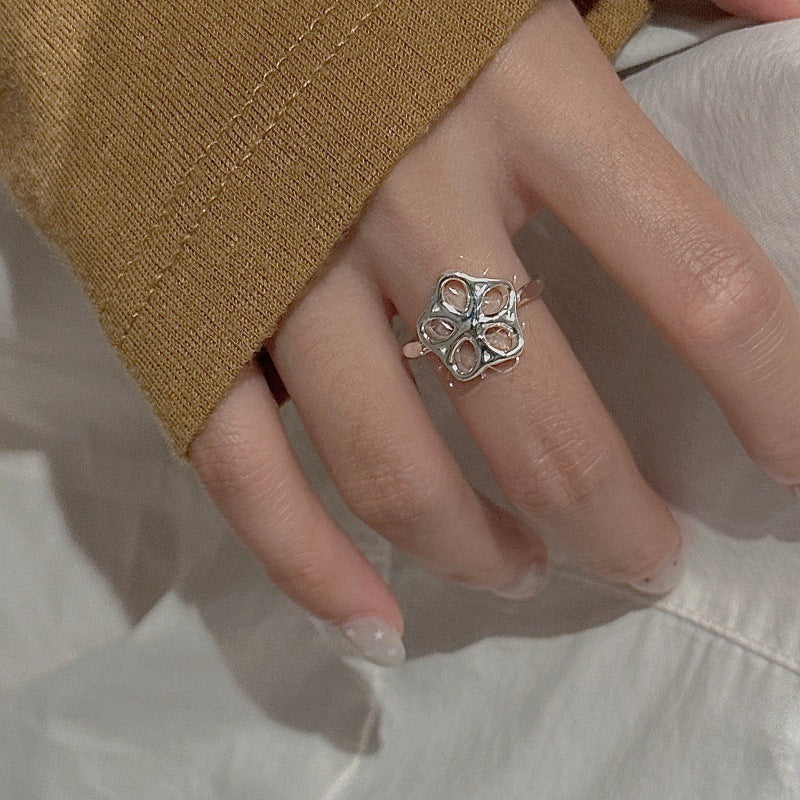 “Petite Bloom” S925 Sterling Silver Open Adjustable Flower Ring