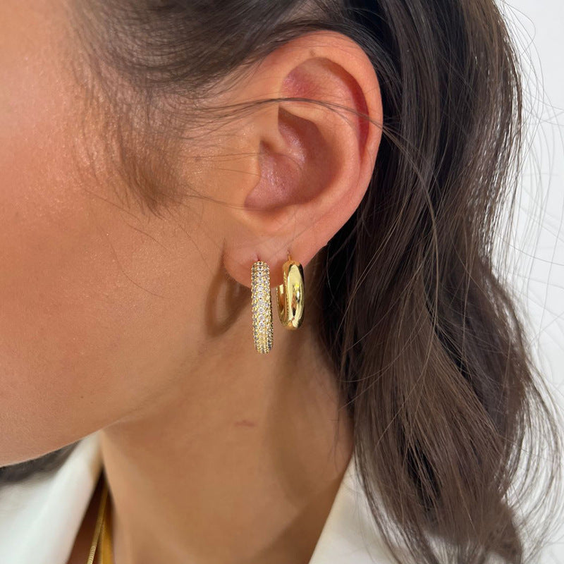 “Ciel Luxe” S925 Sterling Silver Zircon Pavé C-Hoop Earrings