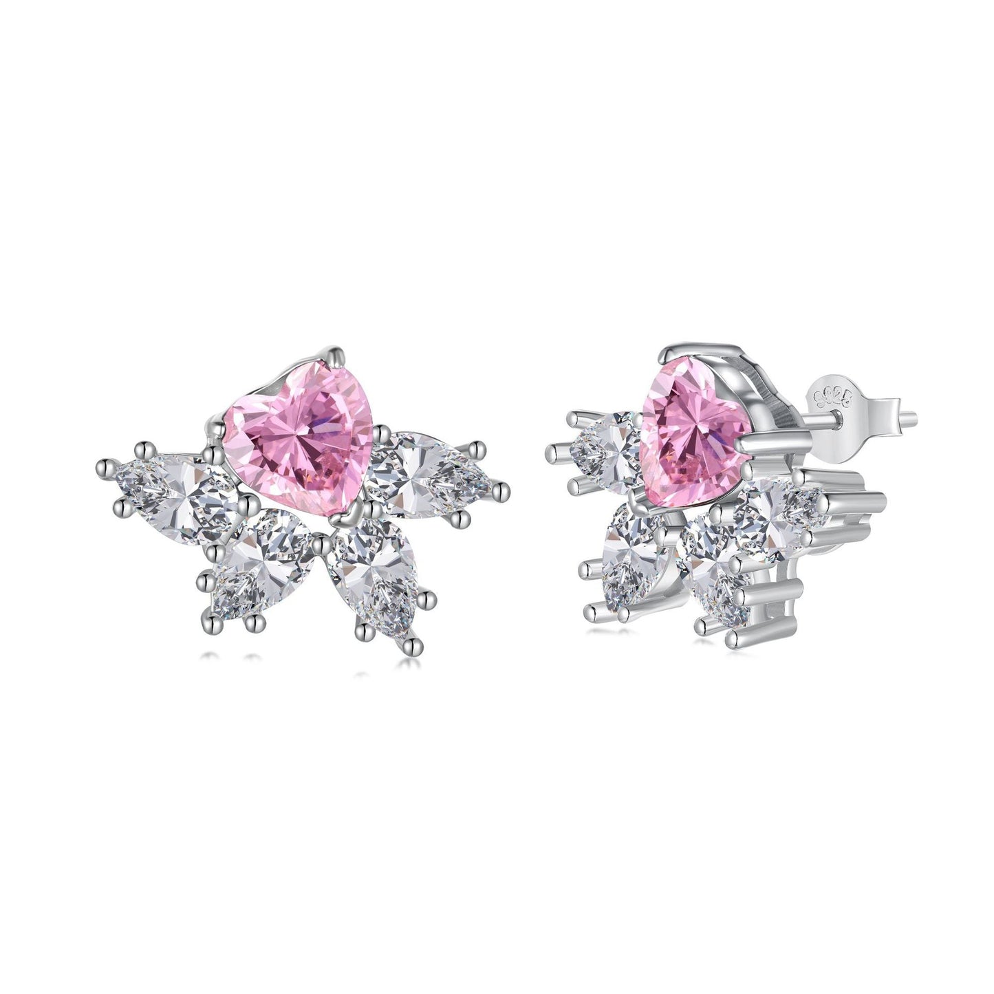 Rouge Vow S925 Sterling Silver Heart Zircon Necklace and Earrings Set