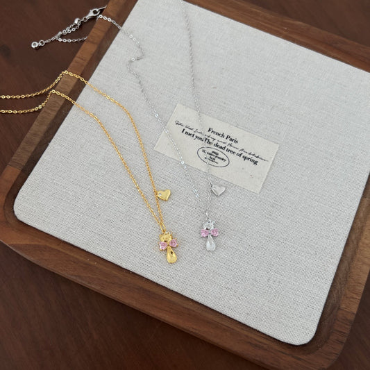 “Kitty Bow” S925 Sterling Silver Cat Bow Spoon Necklace