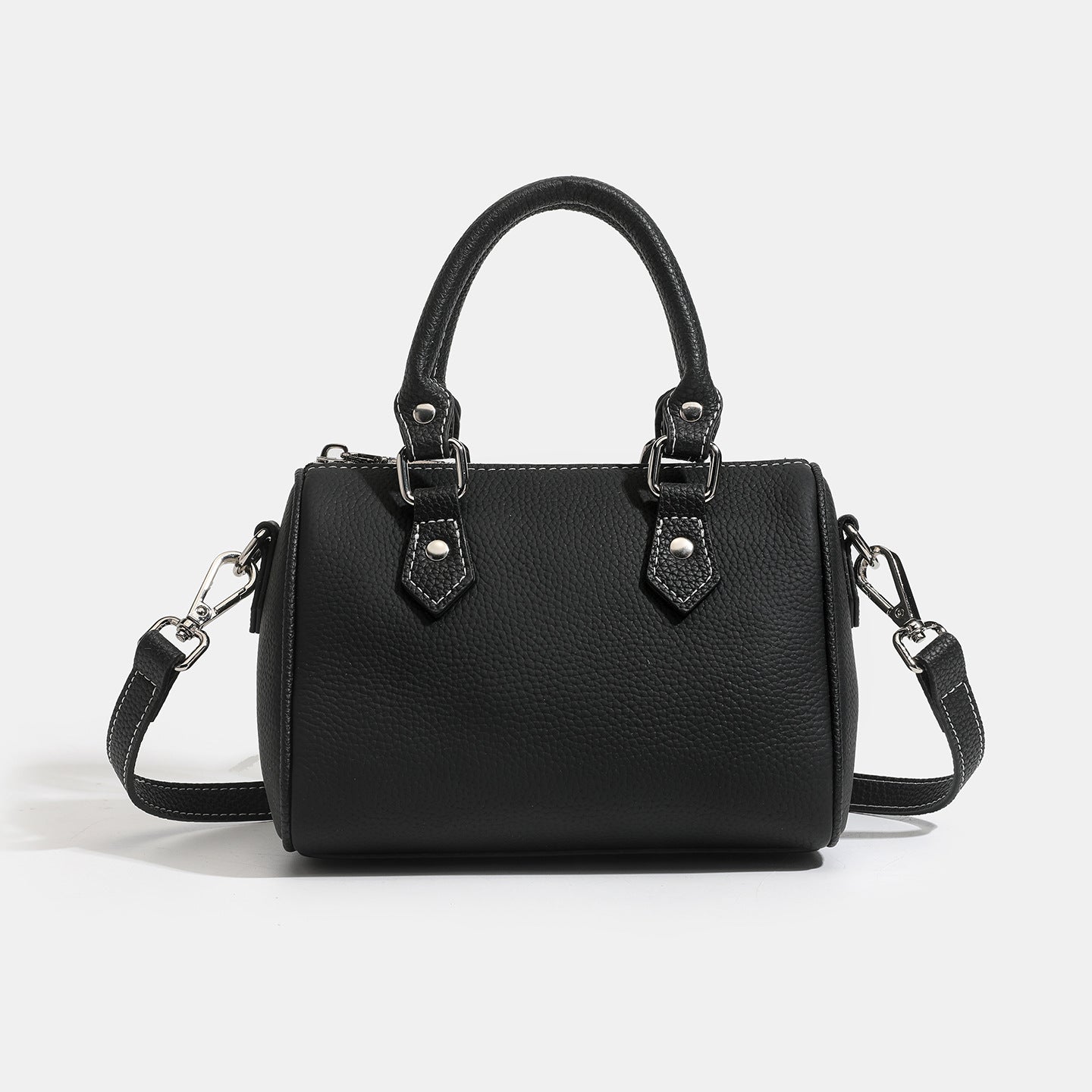 Women's Pebbled Cowhide Boston Barrel Bag with Detachable Strap